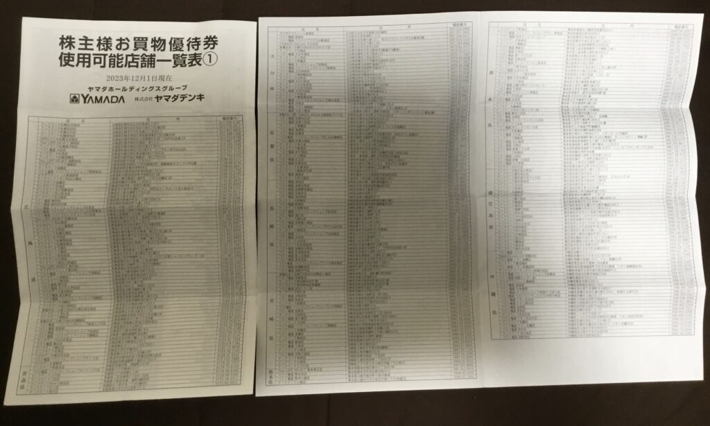 ヤマダ電機株主優待お買物優待券使用可能店舗一覧表