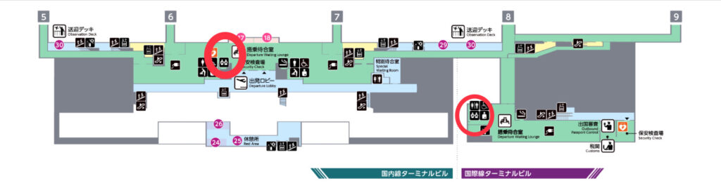 ２階出発ロビー保安検査場内フロアマップ